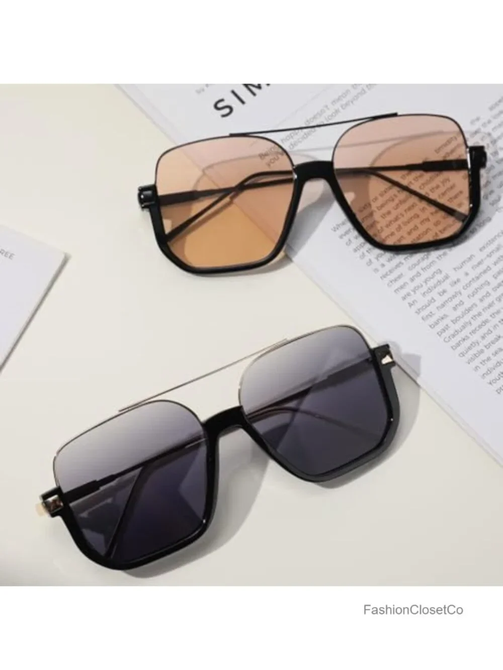 Oversized Retro Aviator Sunglasses UV Protection Square Frame 2 Pack